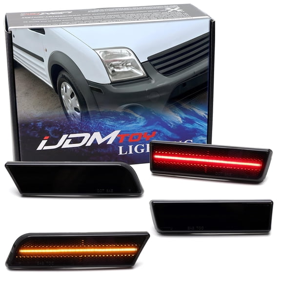 Black-Out Smoked Lens Amber Front & Red Rear Full LED Side Marker Light Kit For Ford 2010-2013 Transit Connect Compact Panel Van