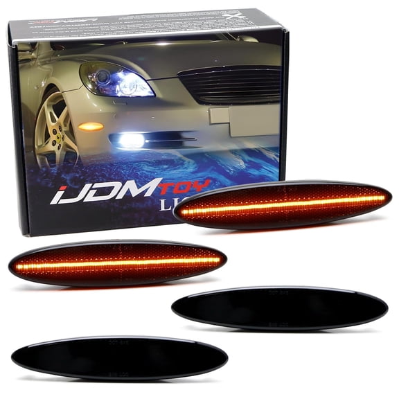 Black-Out Smoked Lens Amber Full LED Front/Rear Bumper Side Marker Light Kit For 2001-10 Lexus SC430, Powered by Total 180-SMD LED, Replace OEM Sidemarker Lamps