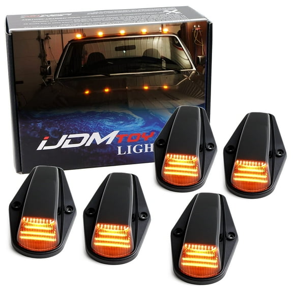 Black-Out Smoked Lens Amber Yellow Full LED Cab Roof Marker Lamps Replacement For Ford 1980-1997 F150 F250 F350, Also Universal Fit For Other Trucks