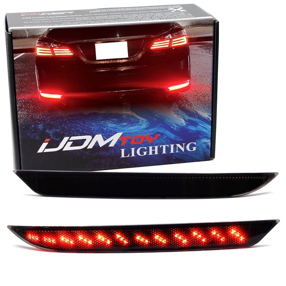 Black-Out Smoked Lens Full LED Lower Bumper Reflector Lights For 2016-2017 Honda Accord Sedan, Function as Tail, Brake, Rear Fog Lamps & Sequential Blink Turn Signal