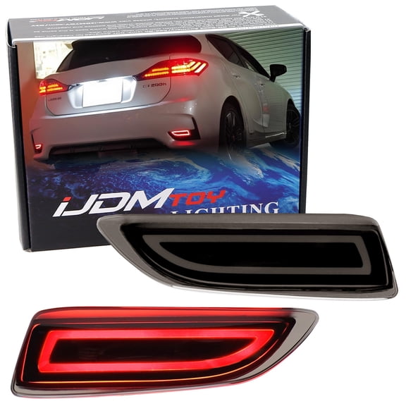 Black-Out Smoked Lens Full LED Rear Bumper Reflector Lights For Lexus CT200h, Toyota Corolla, Function as Tail, Brake, Rear Fog Lamps & Sequential Blink Turn Signal