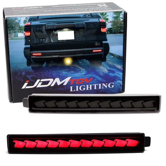 Black-Out Smoked Lens Full LED Rear Bumper Reflector Lights For Toyota 2025-up 4Runner, Function as Tail, Brake, Rear Fog Lamps & Sequential Blink Turn Signal
