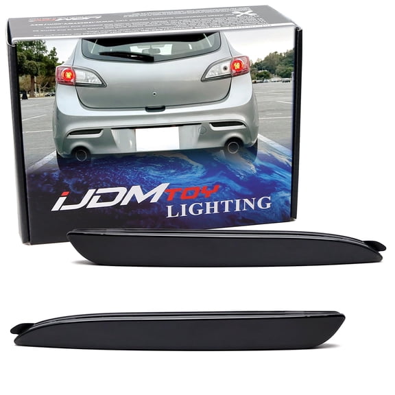 Black-Out Smoked Lens Rear Bumper Reflector Lenses For Mazda 2010-2013 Mazda3, Mazdaspeed3 Sedan/Hatchback