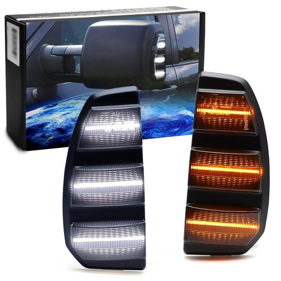 Black-Out Smoked Lens White/Amber Switchback LED Dynamic Sequential Blink Side Mirror Turn Signal Light Assembly Kit For 2007-21 Toyota Tundra w/Tow Side Mirrors