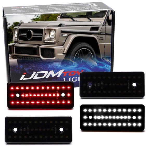 Black-Out Smoked Lens White Front & Red Rear Full LED Side Marker Light Kit For 2015-2018 Mercedes W463 G-Class G500 G550 G55 G63 G65 AMG