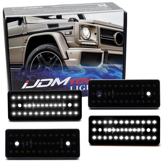 Black-Out Smoked Lens White Front & White Rear Full LED Side Marker Light Kit For 2015-2018 Mercedes W463 G-Class G500 G550 G55 G63 G65 AMG