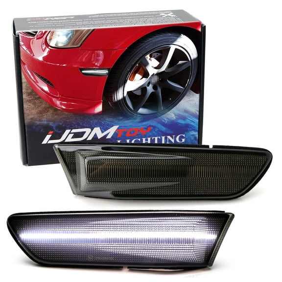 Black-Out Smoked Lens White Full LED Front Fender Side Marker Light Assembly Kit For 2003-2007 Infiniti G35 Coupe, Replace OEM Amber Sidemarkers