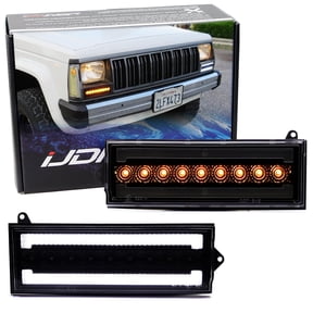 Black-Out Smoked Lens White LED Driving Light/Amber Sequential Blink LED Front Turn Signal Light Assembly, For Jeep 1984-96 Cherokee XJ, 86-92 Comanche, 84-90 Wagoneer