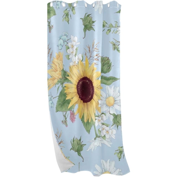 Black Out Window Cover for Bedroom Living Room, 84" Sunflowers and Wildflowers Watercolor Style Curtains for Sliding Glass Door Curtains & Drapes, Grommet Window Curtains Privacy Protect, 1 Panel