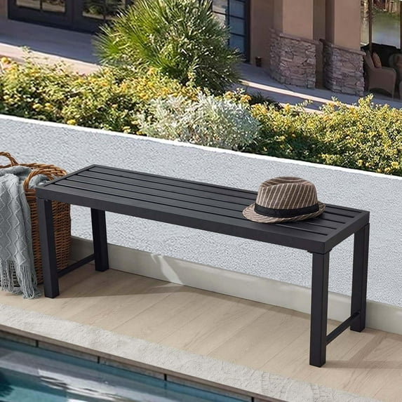 Black Outdoor Bench, Outdoor Metal Backless Bench, 46" Patio Garden Bench for Outdoor, All Wheather Outdoor Bench for Garden, Backyard, Porch, Black