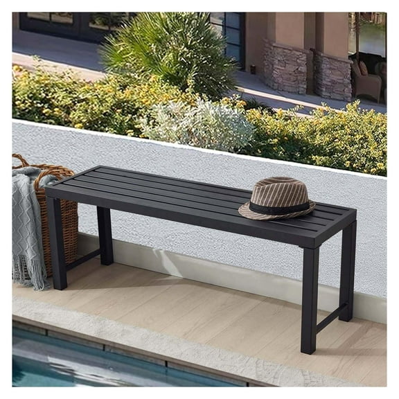 Black Outdoor , Outdoor Metal Backless , 46" Patio Garden for Outdoor, All Wheather Outdoor for Garden, Backyard, Porch, Black