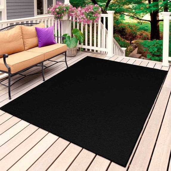 Black Outdoor Rug 5x8 Ft, Non Slip Washable Area Rug, Solid Color Farmhouse Black Patio Rugs Carpet Runner, Large Floor Mat for Indoor/Outdoor Deck Porch Camping