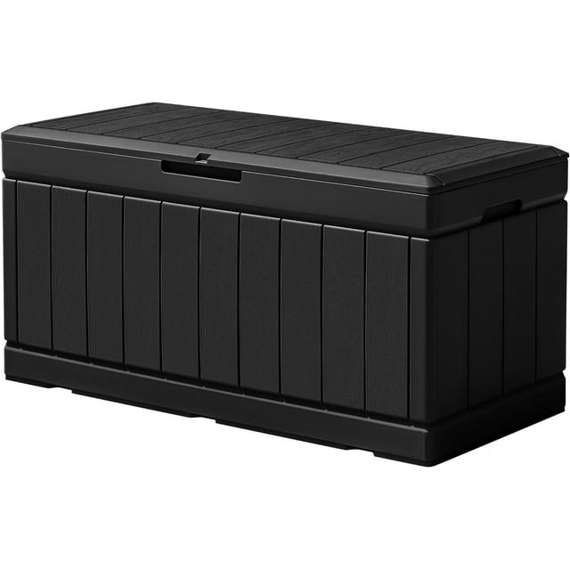 Black Outdoor Storage Box 85 Gallon Resin Waterproof Deck Box with Wood