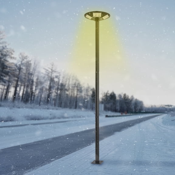 Black Outdoor Street Light Pole Courtyard Parking Lot Lighting Lamp Post W/Ground Cage for Urban Roads