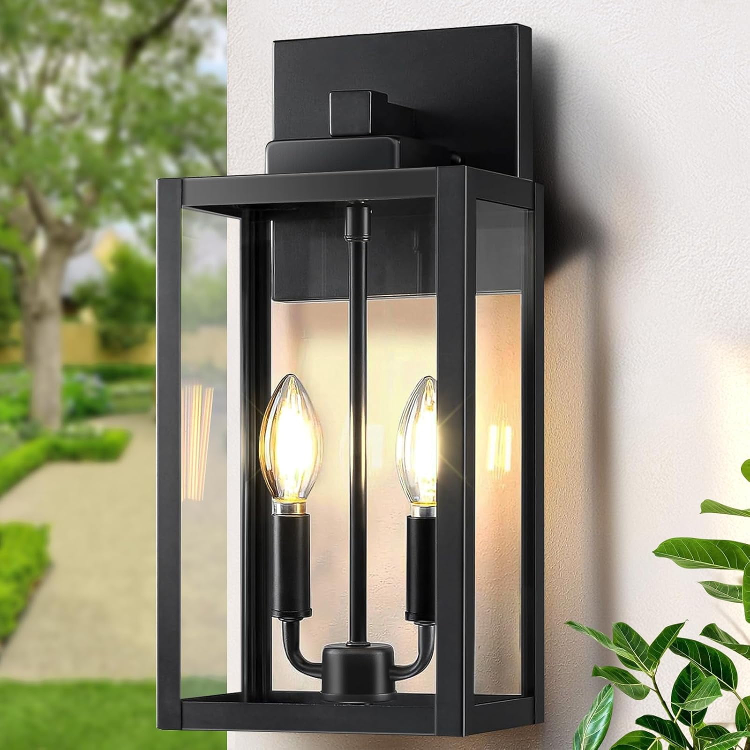Black Outdoor Wall Lantern 2-Light, Outdoor Light Fixtures Modern Wall Sconces, Industrial Porch ...