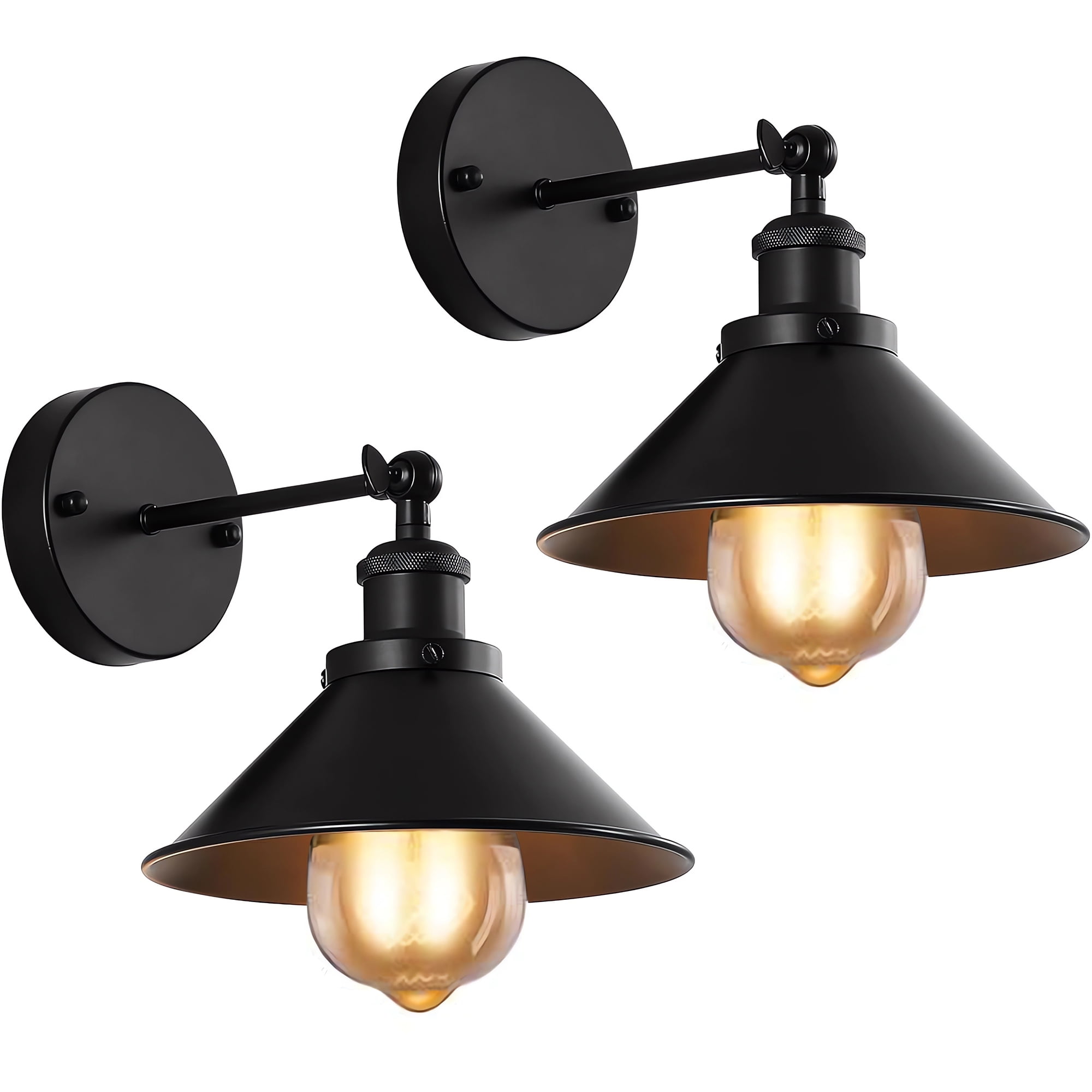 Black Outdoor Wall Sconce, Industrial Vintage Wall Sconces Lighting Set of Two for Porch, Frontdoor, Garage, Adjustable Swing Arm Barn Light Outdoor Wall Lights Wall Mount Lamp