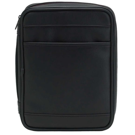 Black Outer Pocket Leather Like Vinyl Bible Cover Case with Handle Medium