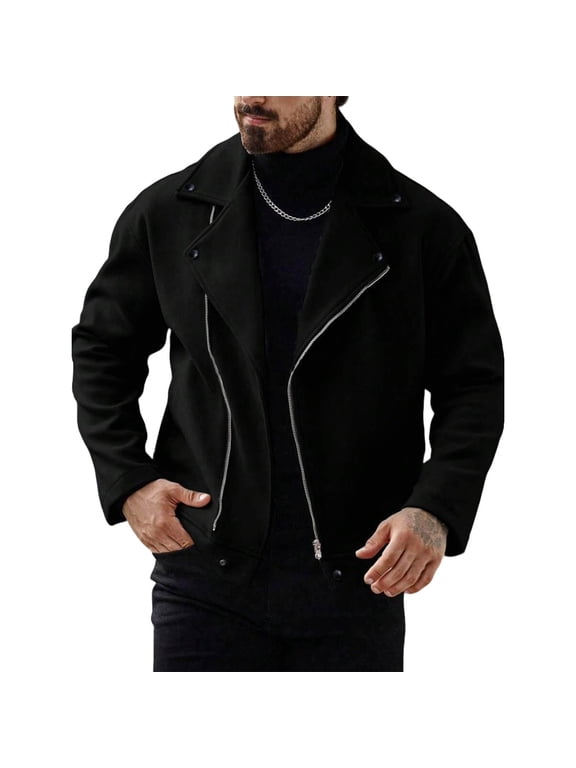 Black Outfit for Man Winter Fall Long Sleeve Collared Turtleneck Neck Fleece Lined Sherpa Brunch Basic Jackets Outerwear Mens 2026 S