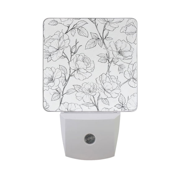 Black Outline Roses Valentine LED Night Light Sensor Lamp Plug-in Adjustable Brightness 2 Pack