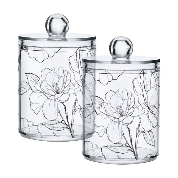 Black Outline Roses Valentine Translucent Plastic Cans Storage Canisters with Lid Set of 2
