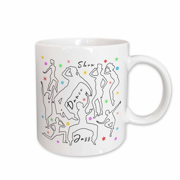 3drose, Black Outlined Dancer Silhouettes, Colorful Stars. Show, Dance, Jazz, 15oz Mug