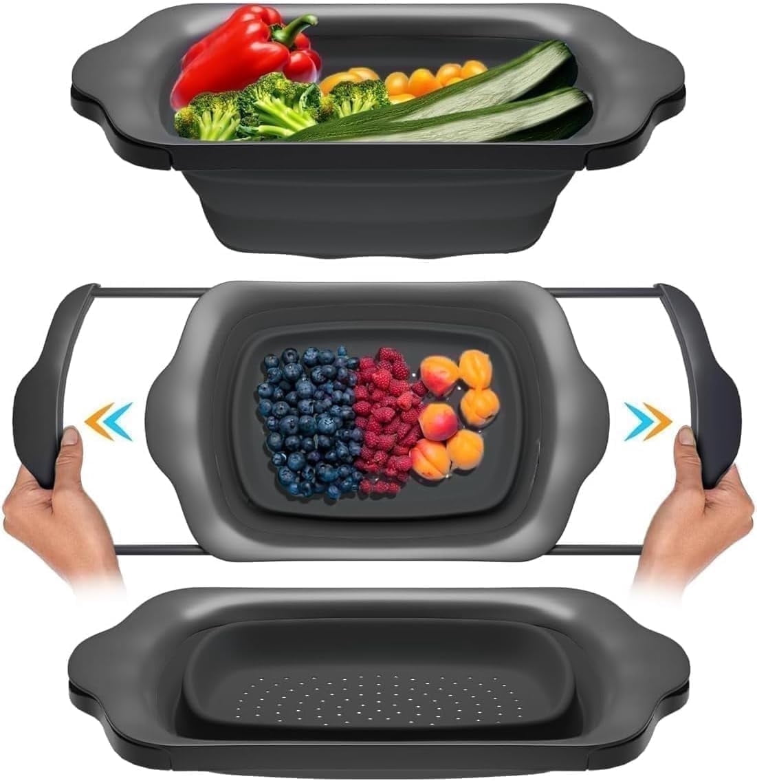 Comfify Over-the-Sink Adjustable Colander with Handles, Black - Walmart.com