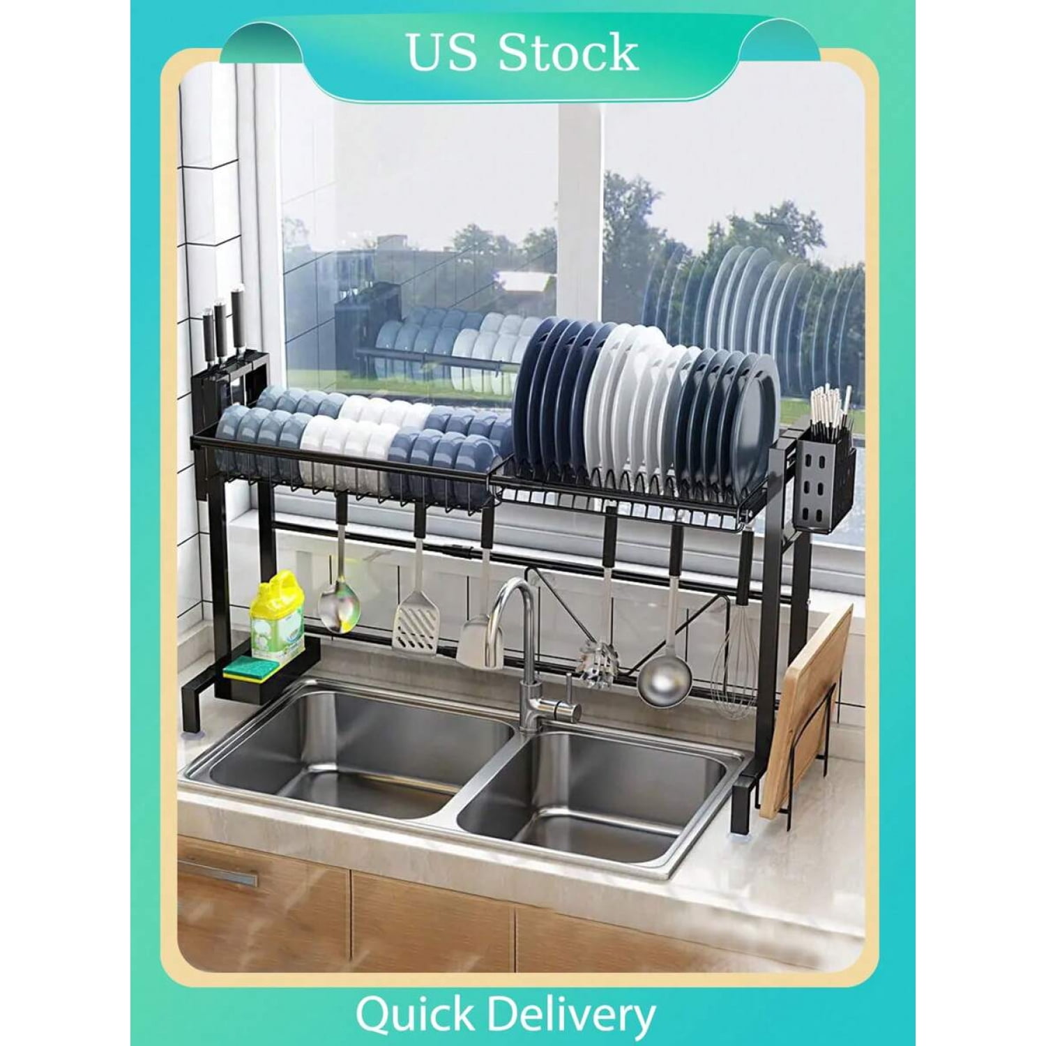 Black Over The Sink Dish Drying Rack, Telescopic, High Capacity Dish ...