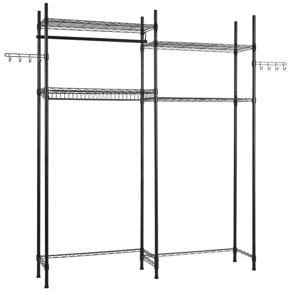 4-Tier Over Washer Dryer Shelf with Hanger Rod & Hooks - Space Saving Laundry Storage Rack, Black