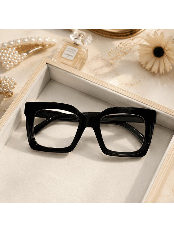 Black Oversized Square Non-Prescription Glasses for Everyday Style