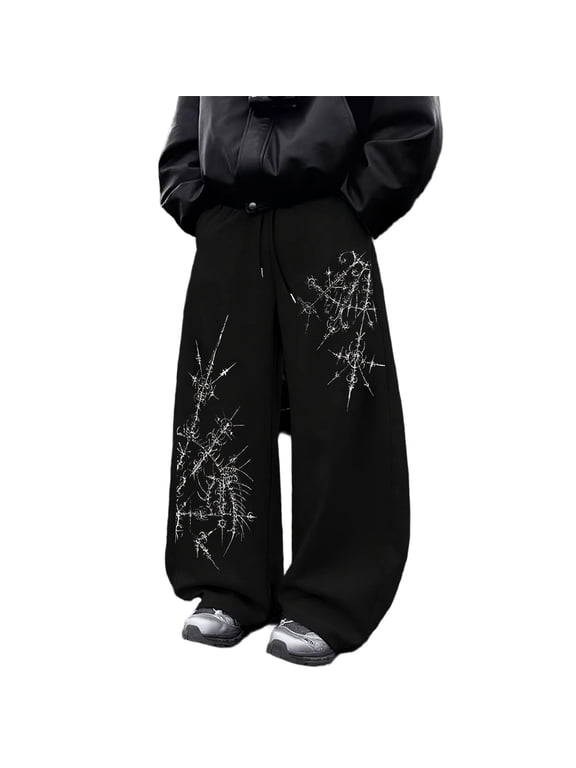 Black Oversized Streetwear Goth Trousers Y2K Mens Wide Leg Joggers Baggy Joggers For Men, Relaxed Fit Gym Trousers, Punk Festival Alt Casual Wear