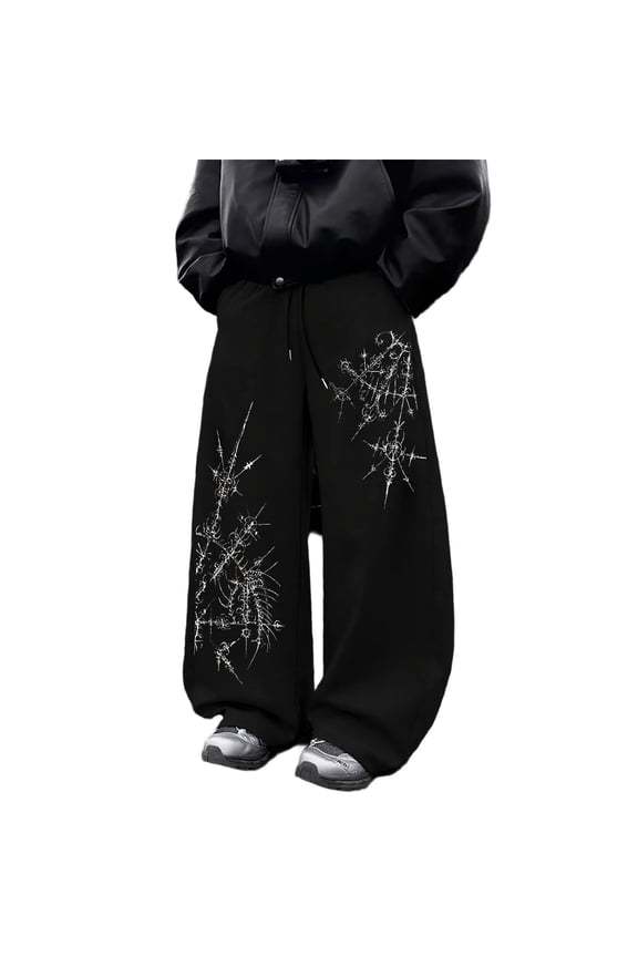 Black Oversized Streetwear Goth Trousers Y2K Mens Wide Leg Joggers Baggy Joggers For Men, Relaxed Fit Gym Trousers, Punk Festival Alt Casual Wear