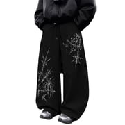 Black Oversized Streetwear Goth Trousers Y2K Mens Wide Leg Joggers Baggy Joggers For Men, Relaxed Fit Gym Trousers, Punk Festival Alt Casual Wear