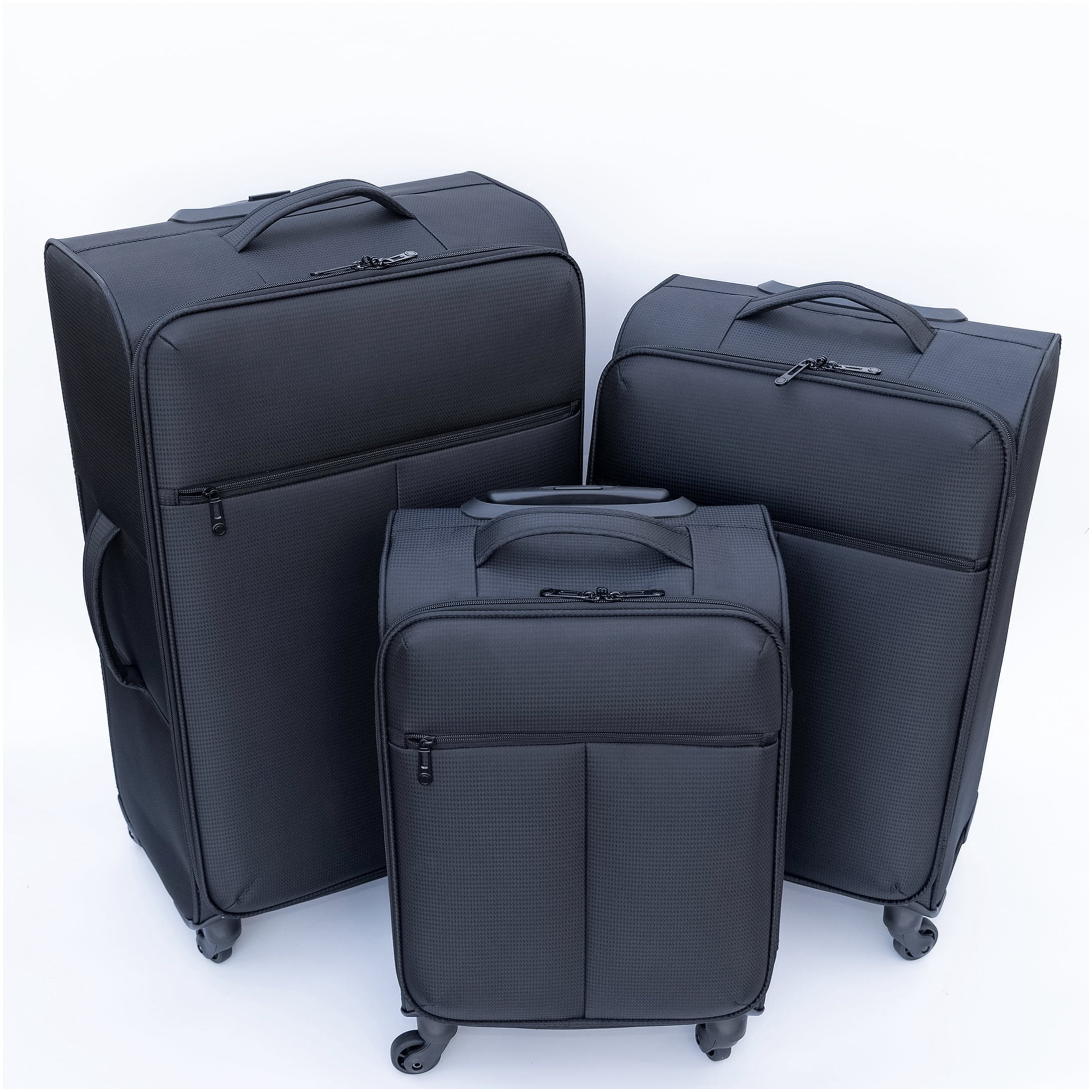 Black Oxford Fabric Suitcase, No Password Lock Lightweight Durable Checked Luggage with 360° Spinner Wheels