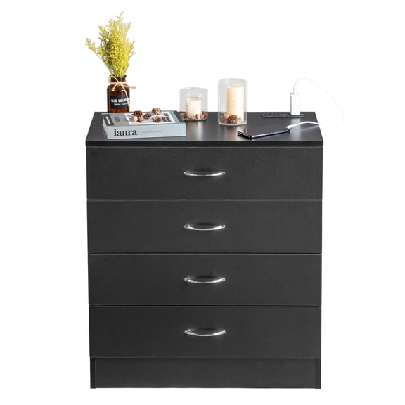 Black P2 Level PB Wood Drawer Dresser with Charging Station - Elegant and Functional for Home Decor