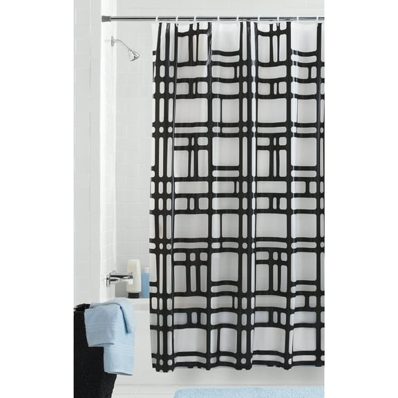 Mainstays Black PEVA Shower Curtain, 70" x 72", Elements Geometric Design, Frosted