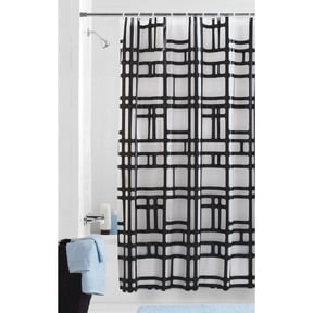 Mainstays Elements PEVA Shower Curtain, Black Geometric Frosted Design, 70 in x 72 in