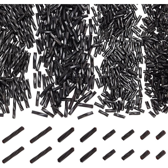 Black PH 1600pcs 4 Sizes Black Twisted Bugle Beads 5/6/9/12x2mm Glass Tube Beads Seed Beads Metallic Craft Loose Spacer Bead for DIY Earring Bracelet Jewelry Craft Making Beading Sewing Clothing