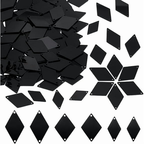 Black PH 300pcs Black Sew on Mirrors 18/20/24mm Rhombus Mirrors Acrylic Mirror DIY Mirrored Rhinestones 2 Hole Mirror Piece Loose Bead Links for Evening Dress Party Bags Cloth Garment Crafts