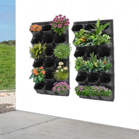 Black PP 36 Slot Wall-Mounted Flowerpot Vertical Greening Water Storage And Drainage System Wall Planting Slot