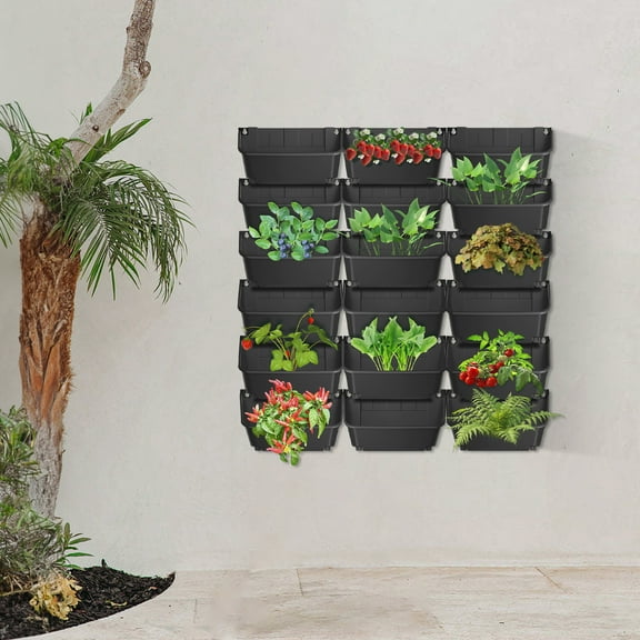 Black PP Material 33*14*18.5cm Wall-Hung Flowerpot 18-Slot Automatic Drip Irrigation Planter Vertical Greening Wall Flower Stand