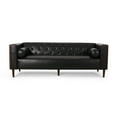 thumbnail image 1 of Black PU 3-Seater Sofa: Contemporary Design, Tufted Diamond Stitch, Rolled Accent Pillows, Wood-Like Accents, 90" W x 32.25" D x 31" H for Living Room &amp; Den, 1 of 11