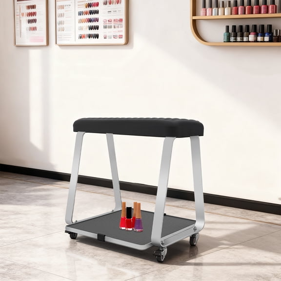 Black PU 36*32*37cm Mobile Pedicure Pillow With Tray Bearing 110LBS Nail Pedicure Stool