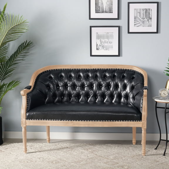 Black PU Clad - Button Tufting and Scrolled Design - Wine Cellar (Seating Area) - Elegant and Comfortable