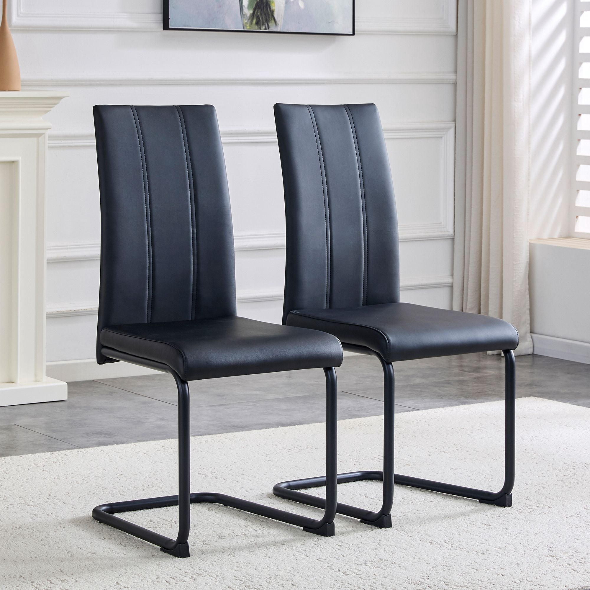 Black PU Dining Chairs - 2 Pack Modern Kitchen Side Chairs with Metal Legs, High-Back Seating for Dining Room, Living Room & Office