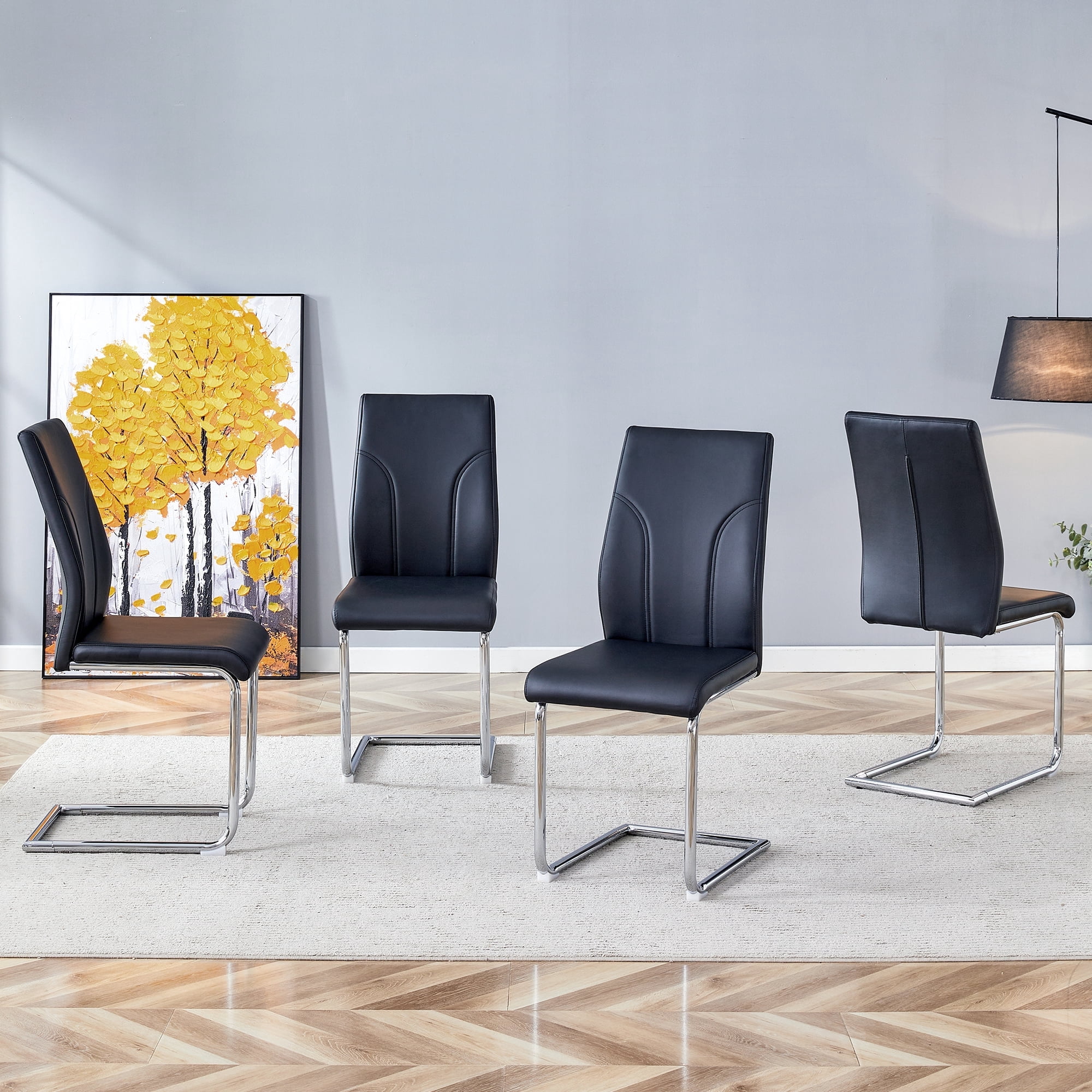 Black PU Dining Chairs Set of 4 with High Back and Sturdy Legs for Dining Room Kitchen Living Room