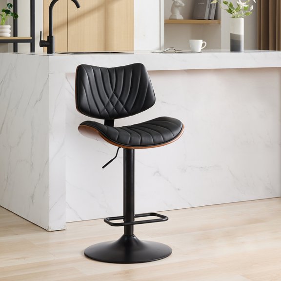 Black PU Leather 360° Swivel with Foam Filler - Good for Cafe Seating