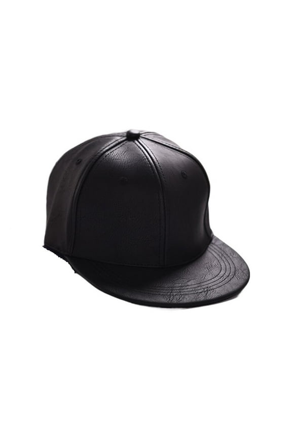 Black PU Leather Baseball Cap Casual Unisex Buckle Hip Hop Rap 5 Panel Sun Hats Men Women ,Classic Vintage