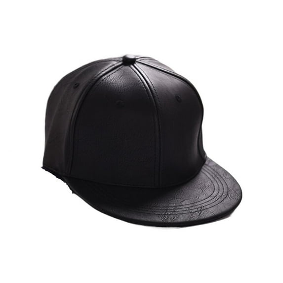 Black PU Leather Baseball Cap Casual Unisex Buckle Hip Hop Rap 5 Panel ...