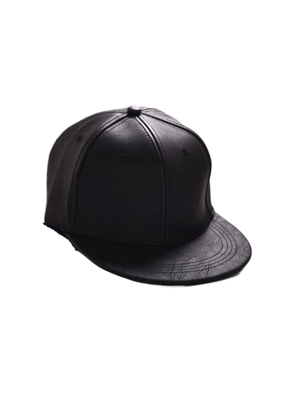 Black PU Leather Baseball Cap Casual Unisex Buckle Hip Hop Rap 5 Panel Sun Hats Men Women ,Fashion