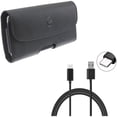 thumbnail image 1 of Black PU Leather Case Side Cover w Black 10ft Long Type-C Cable Rapid Charge USB Wire Sync E9D for Alcatel 7 - Coolpad Legacy - Nokia 3.1 Plus - OnePlus 7 Pro - Samsung Galaxy S10 5G Note 9 8, 1 of 11